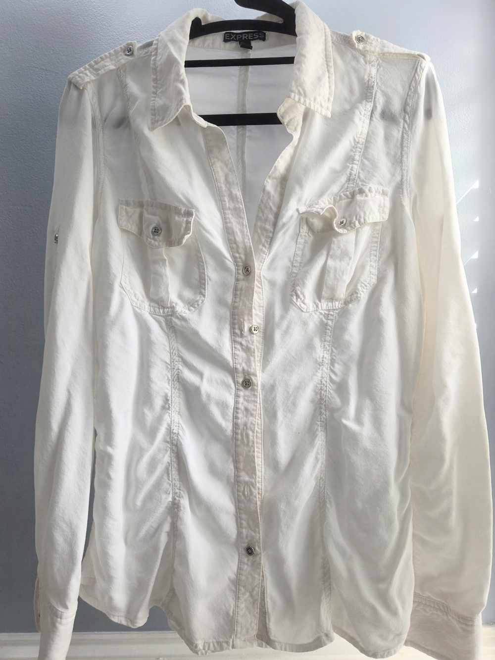 Express Women's Cream Button-Up Utility Shirt